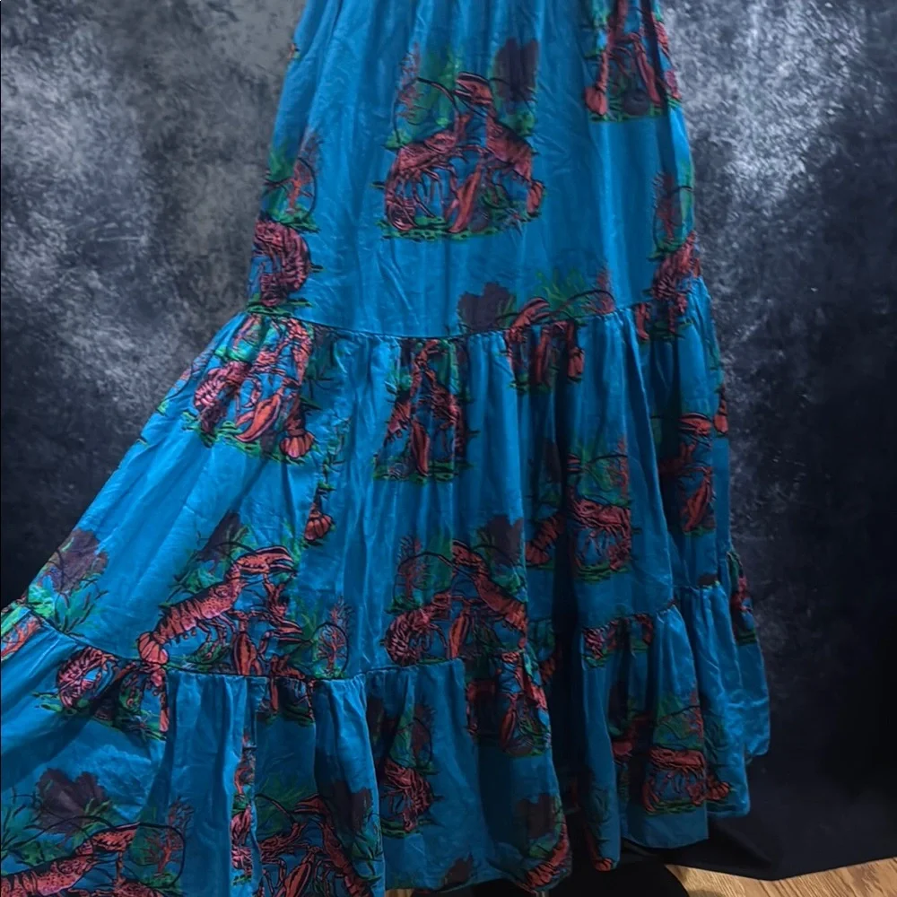J. Crew Blue Tiered Ruffled Maxi Cotton Sundress w Lobsters - Picture 3 of 6